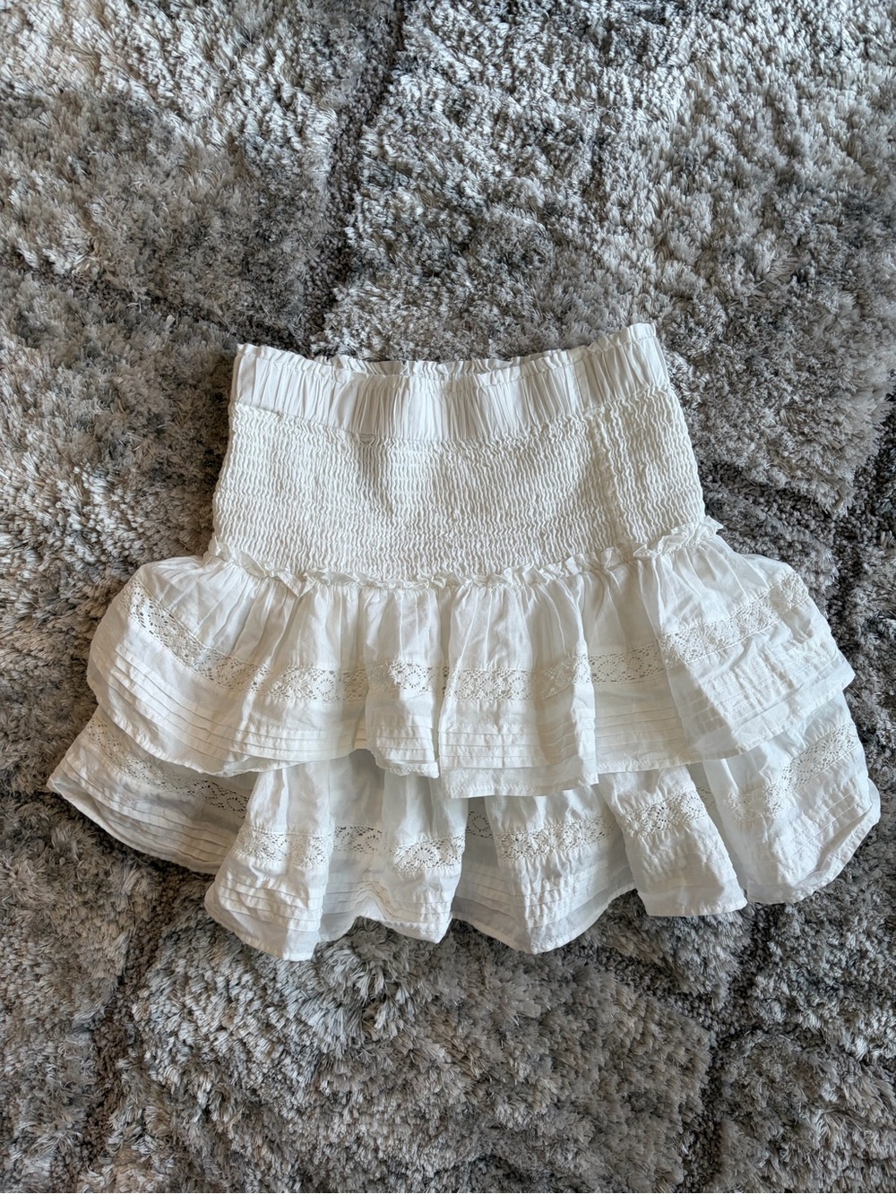 H&M White Ruffled Smocked Mini Skirt - DIVIDED